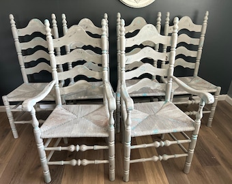 Set of 6 ladder back cane seat dining chairs