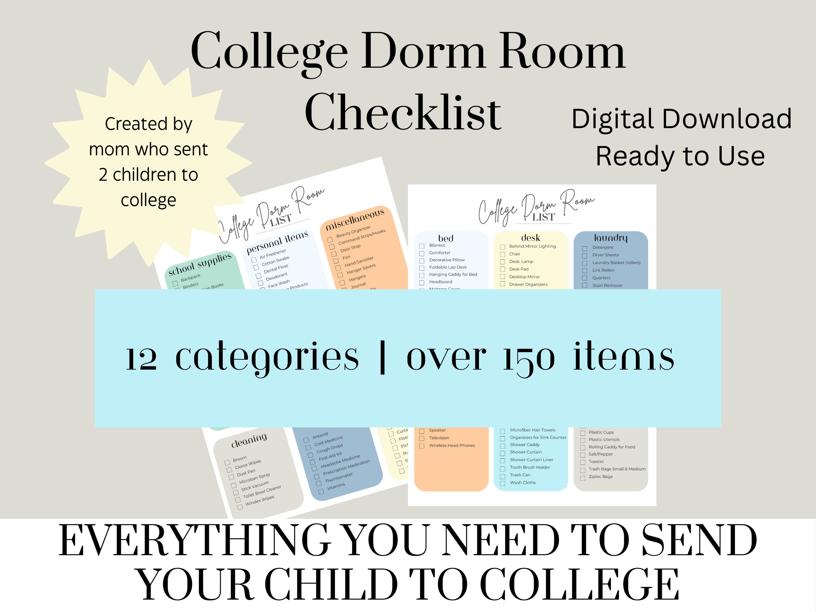 College Dorm Room Checklist Etsy