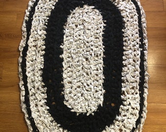 Hand Crocheted Rag Rug (Black and White) Sheet Yarn