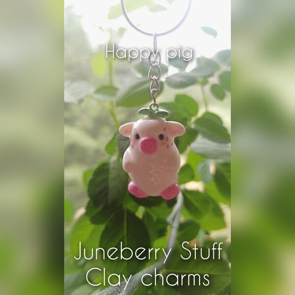 Schlüsselanhänger, Happy Pig, Anhänger, Charm, Cute pig, süßer Anhänger, Clay, Resin, Ferkel, Schweinchen,