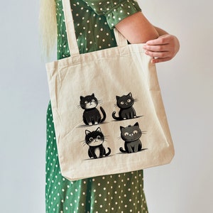 Cat Cartoon Tote Bag,Fun Graphic Tote,Animal Bag,Cute Cat Tote Bag,Cartoon Kitty Shoulder Bag,Gift for Cat Lovers,Fun Animal Print Shopper