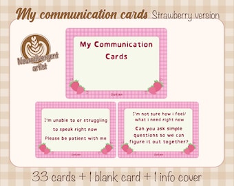 Daily Communication Cards | Non Speaking | Non Verbal | Semi Verbal | Autism | Neurodivergent | Verbal Shutdown | Strawberry