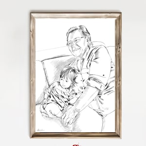 Vintage Bleistift-Skizze-Wand-Dekor, Porträt-Zeichnung druckbare Wandkunst, Poster von Kindern und alten Frauen, JPG Druck digitaler Download
