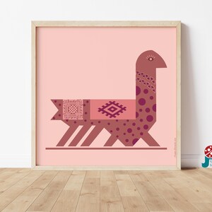 Pink Llama Nursery Art: Folk Animal Poster (Digital Download)
