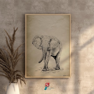 Elephant Pencil Sketch Art Print: Monochrome Animal Decor (Digital Download)