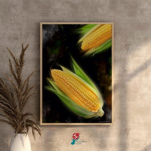 Corn Oil Painting Print: Yellow Vegetable Kitchen Wall Art (Digital Download)
