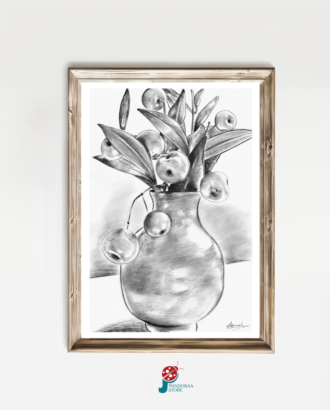 Vintage Pencil Sketch Wall Decor, Flower Drawing Printable Wall Art ...