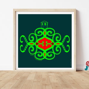 Dekoratives Poster druckbare Wandkunst, grüner dekorativer Druck Digitaler Download, quadratisches islamisches Wanddekor