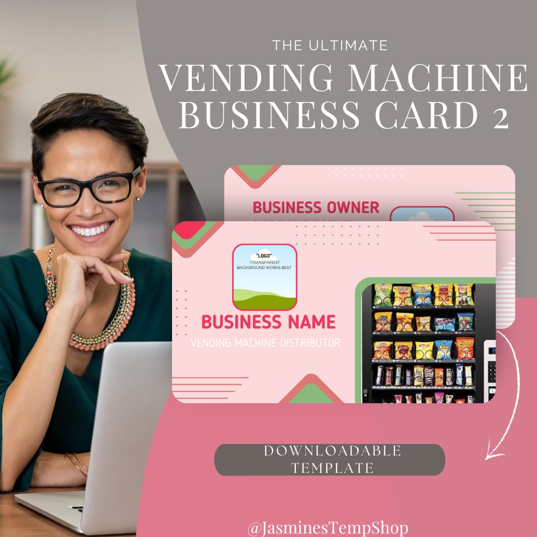 Vending Machine Business Card Vending Call Cards Canva Template pink Etsy