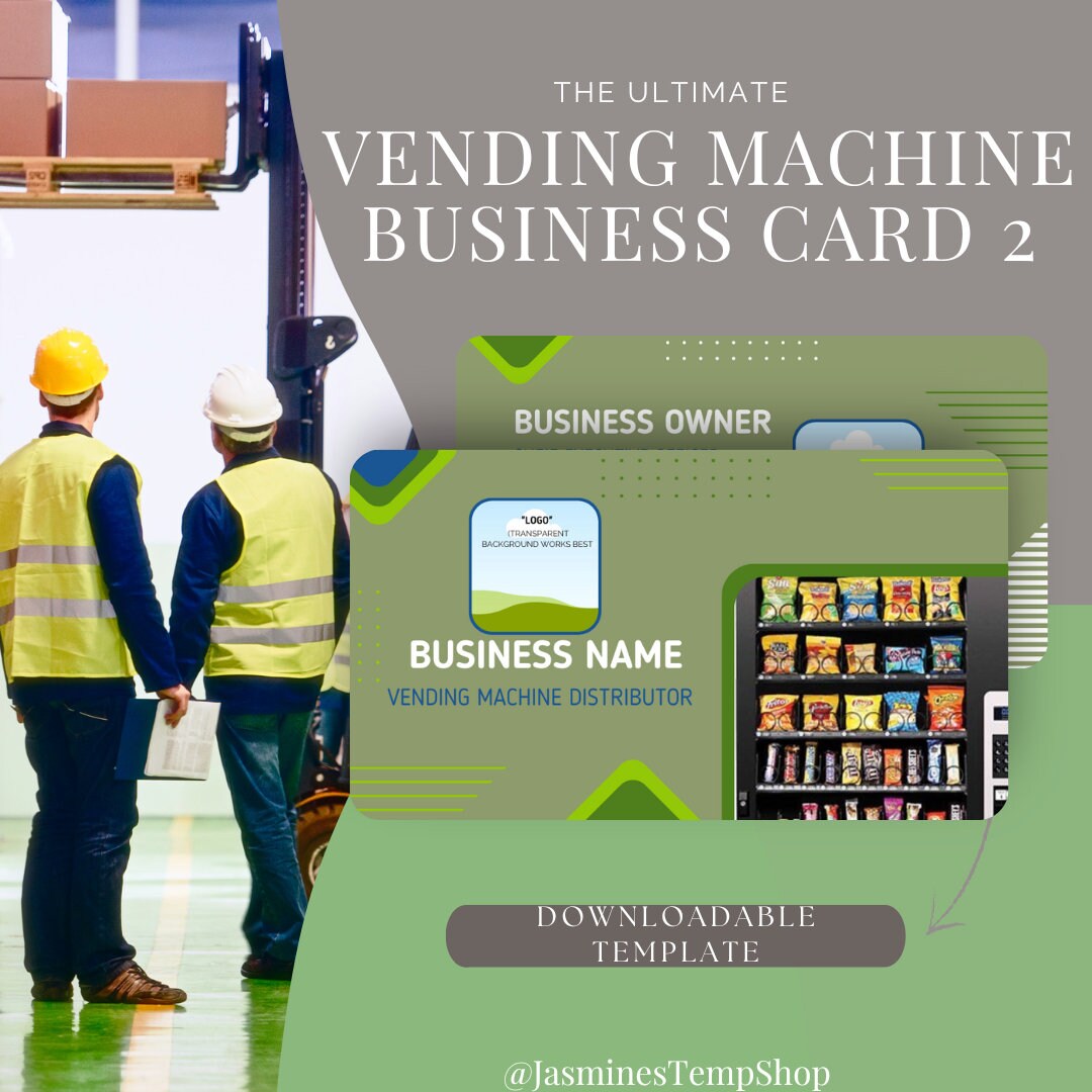 Vending Machine Business Card Green Canva Template green Etsy
