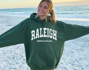 Retro Raleigh North Carolina Hoodie: Distressed College Pullover