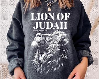 Lion of Judah Christian Sweatshirt, Revelation 5:5 Bible Verse Crewneck, Faith Based Apparel, Religious Gift for Men and Women