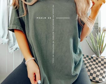 Psalm 23 Comfort Colors Tee: Minimalist Cross Bible Verse Shirt