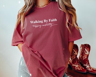 Funny Christian T-Shirt: Walking By Faith - Comfort Colors Tee