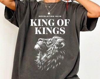 Christian Lion Graphic Tee: King of Kings Scripture Shirt