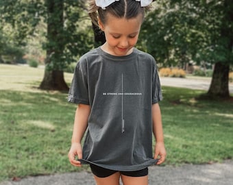 Be Strong And Courageous Youth Shirt, Joshua 1:9 Bible Verse Tee, Christian Kids Shirt