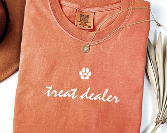 Comfort Colors Dog Mom T-Shirt: Treat Dealer Tee with Paw Print