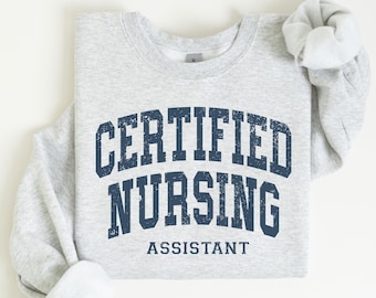 Sudadera de CNA: estilo universitario de asistente de enfermería con cuello redondo