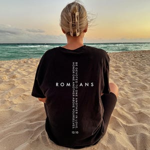 Romans 12:10 Christian T-Shirt, Minimal Cross Design