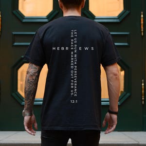 Hebrews 12:1 Shirt, Let Us Run With Perseverance Bible Verse Tee, Christian Comfort Colors T-Shirt, Faith Graphic Unisex Shirt Gift