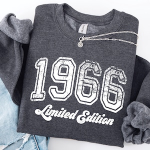 1966 Limited Edition Sweatshirt, Retro 60s Birthday Crewneck, Born in 1966 Gift, Unisex Vintage Pullover for Men and Women