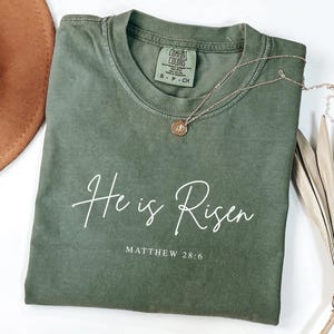 He Is Risen Matthew 28:6 Shirt, Christian Easter Script Tee