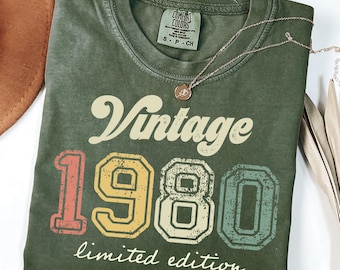 Vintage 1980 Graphic Tee, Limited Edition Birthday Shirt