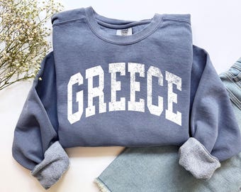 Greece Varsity Sweatshirt, Coastal Travel Outfit
