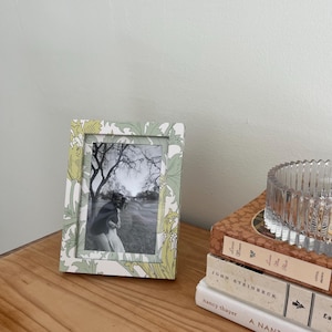 Green Floral Paper Wrapped Picture Frame and Mat