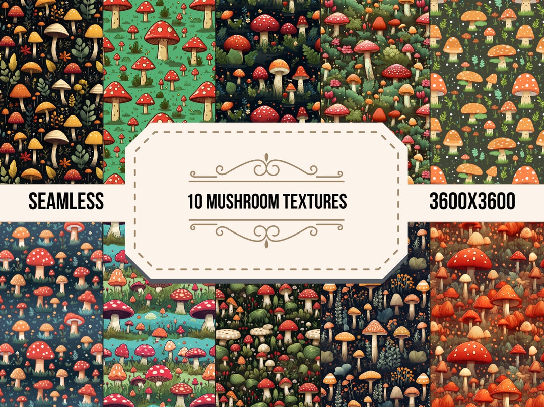 Mushrooms Seamless Texture, Mushrooms Seamless Pattern, Digital