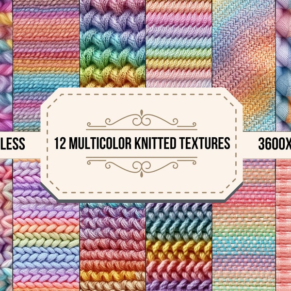Rainbow knitted digital texture, cozy sweater seamless digital wallpaper, wool seamless patterns, digital paper pack, instant download