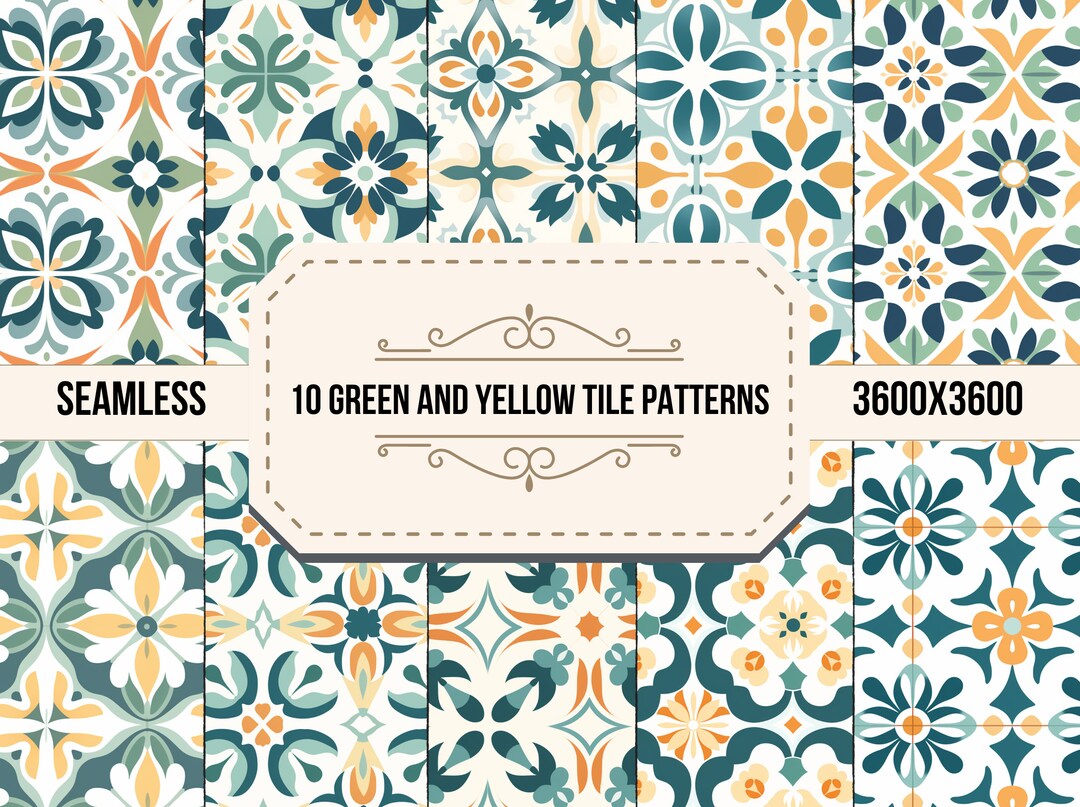 Green and Yellow Ceramic Tiles Digital Texture, Seamless Ceramic Tile ...