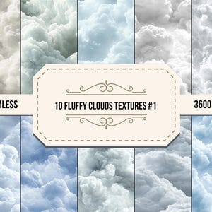 Pack de textures duveteuses nuages blancs, motifs de ciel élégants, procréer des nuages PNG, arrière-plans numériques modernes, papier peint sans couture artisanal imprimable