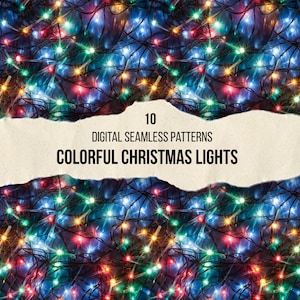 Colorful Christmas Lights Textures, Xmas Lights Patterns, Seamless Holiday Backgrounds, Festive Scrapbook Paper, Printable PNG Download
