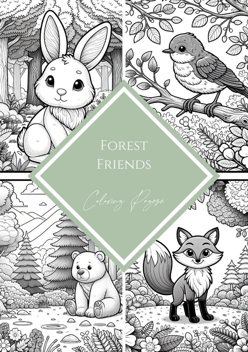 Forest Friends Animal Coloring Pages Kids Adults Unique Coloring Bundle ...