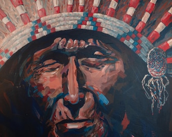 Black Elk Original Acrylic Painting | Lakota Sioux Wall Art, Distressed Frame