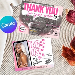 Editable Thank You Card Template, Canva Template Order Packaging Inserts, Hair Thank You Card for Small Business, Custom Business Card Flyer