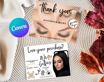 Lash Extension Thank You Card Template, Editable Thank You Card for Small Business, Canva Template Order Packaging, Custom Business Card