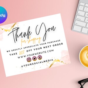 Bedankkaartsjabloon, bewerken in Canva Order bijsluiter, afdrukbare dank u voor aankoopkaart voor kleine bedrijven, klantwaardering