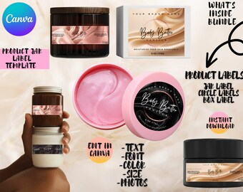 Editable Body Butter Label Template, Skincare Product Labels (Canva)