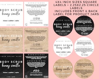 Body Scrub Jar Label Template, Editable Sugar Scrub Product Label Template, Canva Body Scrub Wrap Labels, Bath Body Scrub Label for Skincare
