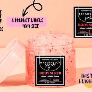 Editable Body Scrub Label Template, Printable Sugar Scrub Labels, Editable in Canva Bath Salt Scrub Wrap Labels, Modern Scrub Label Template
