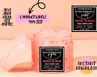 Editable Body Scrub Label Template, Printable Sugar Scrub Labels, Editable in Canva Bath Salt Scrub Wrap Labels, Modern Scrub Label Template
