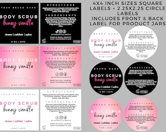 Body Scrub Editable Label Template, Printable Sugar Scrub Product Label, Canva Body Scrub Wrap Labels, Bath Body Scrub Label for Skincare