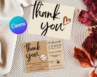 Brown Thank You Card Template, Small Business Packaging (Canva Editable)