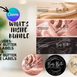 Body Butter Label Template, Printable Product Jar Wrap Label for Skincare, Custom Circle Sticker Labels, Editable Canva Body Butter Label