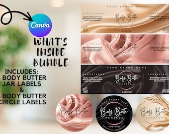 Body Butter Label Template, Printable Product Jar Wrap Label for Skincare, Custom Circle Sticker Labels, Editable Canva Body Butter Label