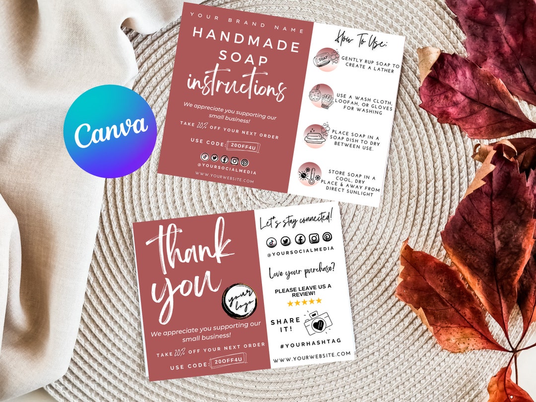 Handmade Soap Care Card Template, Editable Canva How to Use Handmade ...