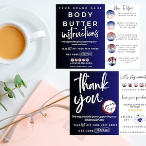 Editable Body Butter Thank You Card Template, How To Use Body Butter Care Instructions, Handmade Body Butter Template, Body Butter Care Card