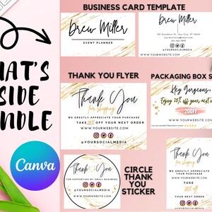 DIY Editable Business Card Template Bundle, Canva Template Thank You Card, Order Packaging Inserts, Thanks You Sticker, Custom Business Card